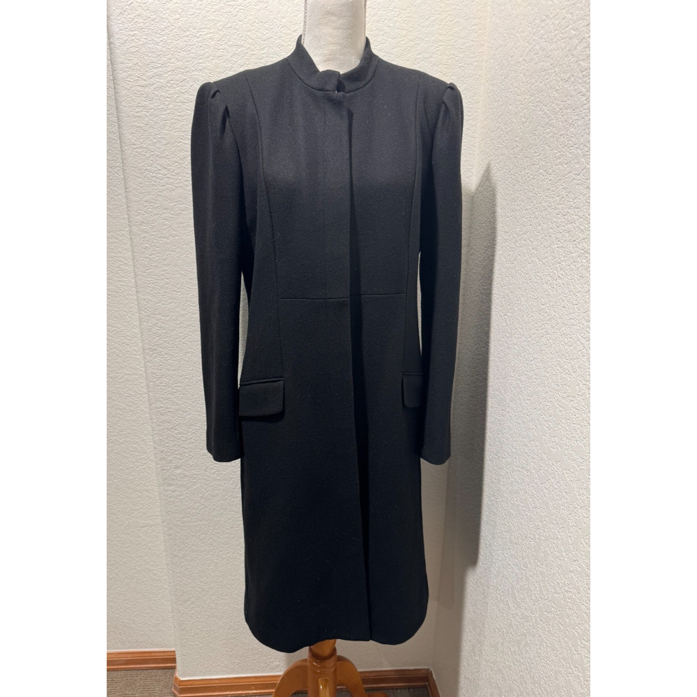 BCBG Maxazria Single Breasted Black Wool Long Coat Sz 12 Vintage Hook Eye Front